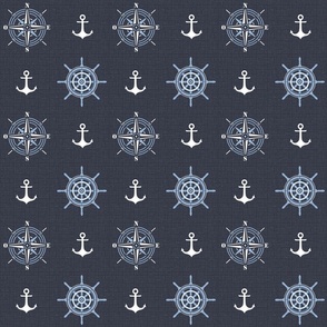 Anchors and compass roses on deep prussian blue | medium