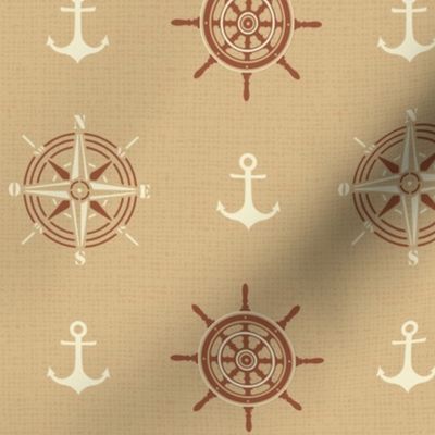 Anchors and compass roses on beige