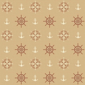 Anchors and compass roses on beige