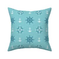 Anchors and compass roses on light blue