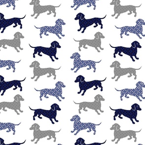 Damask Dachshunds Blue - 10 Inch