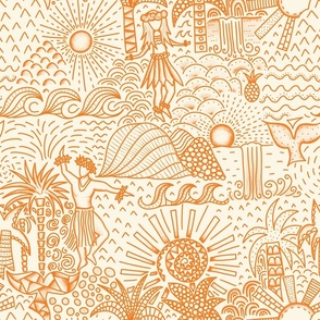 Hawaii Hula Dancer Toile Golden Orange