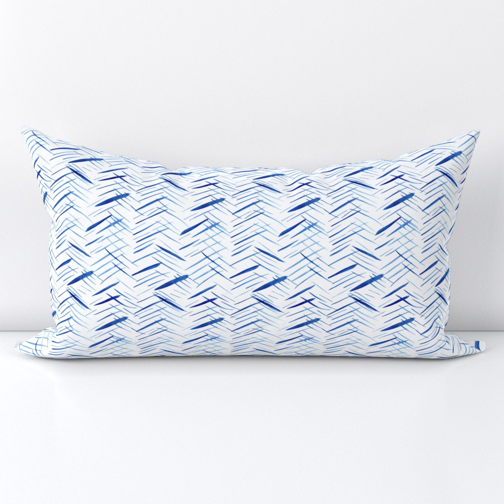 Denim blue criss cross watercolor herringbone - brushstrokes watercolour chevron - abstract geometrical a735-1