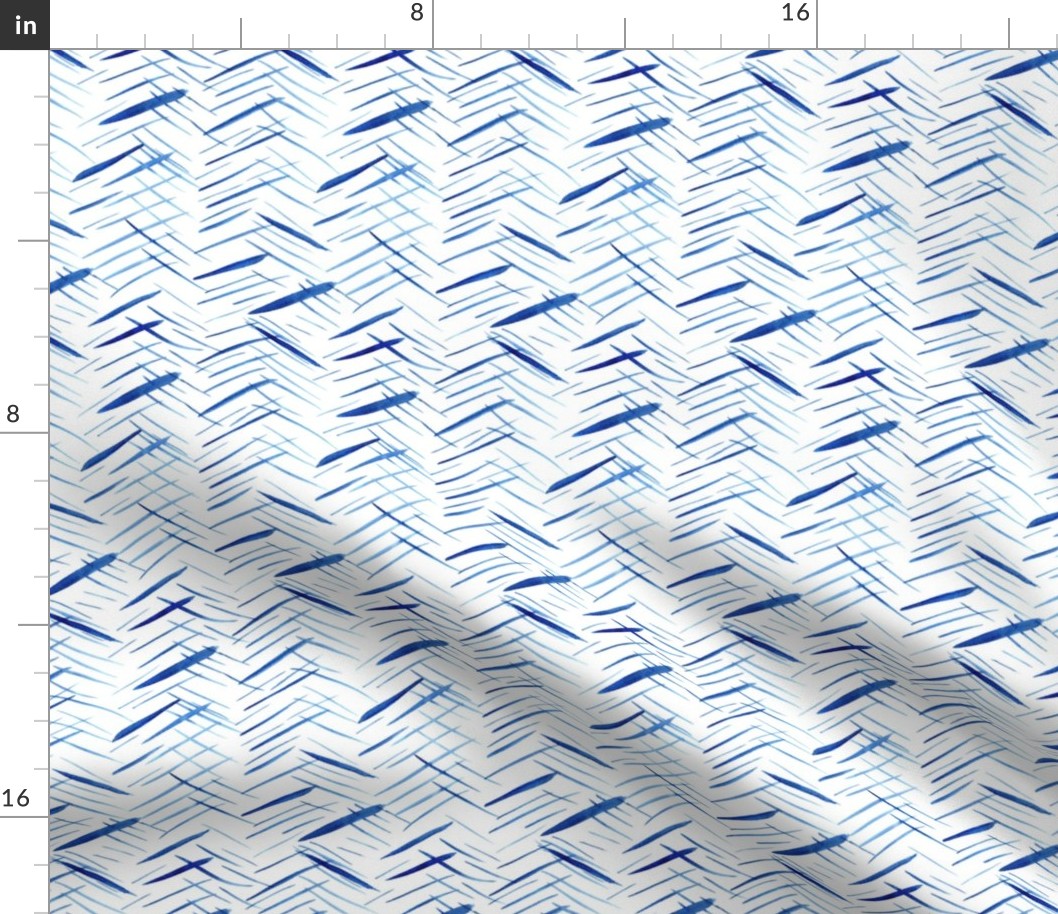 Denim blue criss cross watercolor herringbone - brushstrokes watercolour chevron - abstract geometrical a735-1