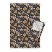 Modern wild flower on blue, nursery fabric, kids room fabric, women's clothes fabric