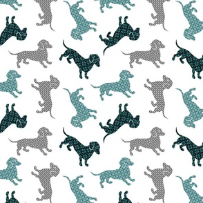 Damask Dachshunds Aqua