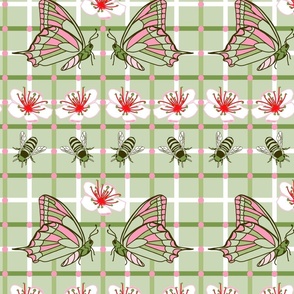 Cherry Blossom Butterfly Geometrics on Green only