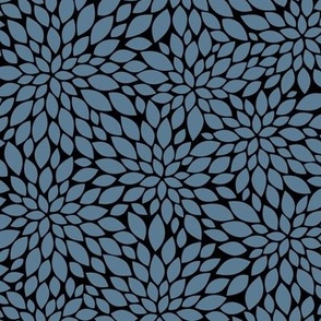 Dahlia Blossoms Pattern - Stormy Blue and Black