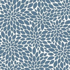 Dahlia Blossoms Pattern - Stormy Blue and White
