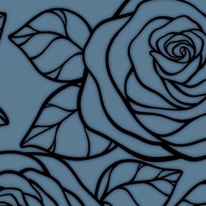 Large Rose Cutout Pattern - Stormy Blue and White