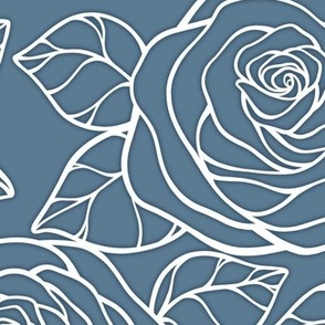 Large Rose Cutout Pattern  Pattern - Stormy Blue and White
