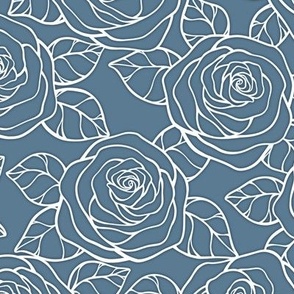 Rose Cutout Pattern - Stormy Blue and White