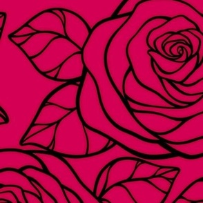 Large Rose Cutout Pattern - Ruby and Black