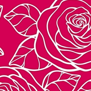 Large Rose Cutout Pattern - Ruby and White