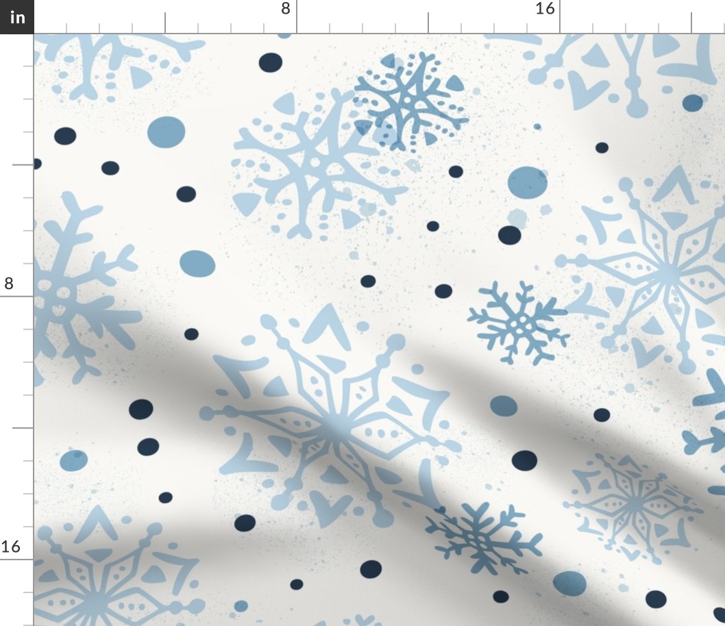 Snow Storm - Winter Snowflakes Ivory Fog Blue Jumbo Scale