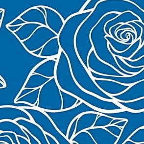 Large Rose Cutout Pattern - French Blue and White