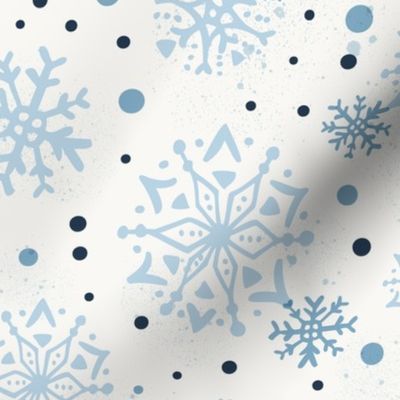 Snow Storm - Winter Snowflakes Ivory Fog Blue Large Scale