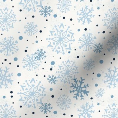 Snow Storm - Winter Snowflakes Ivory Fog Blue Regular Scale