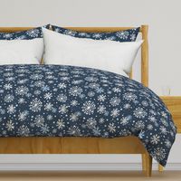 Snow Storm - Winter Snowflakes Navy Blue Large Scale