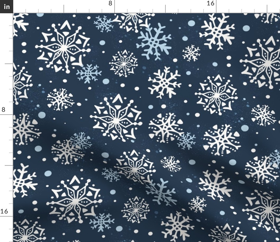 Snow Storm - Winter Snowflakes Navy Blue Large Scale