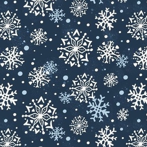 Snow Storm - Winter Snowflakes Navy Blue Regular Scale