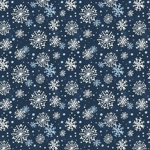 Snow Storm - Winter Snowflakes Navy Blue Small Scale