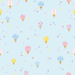 Soft Colored Blue Hot air Balloons seamless pattern 