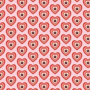Hearts and eyes with teardrops - crying eye in concentric hearts - orange-red and pink, pastel, lovecore - small