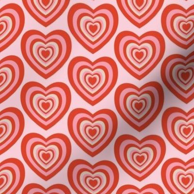 Retro heart aesthetic, concentric hearts in orange-red and pink, pastels, vintage - medium