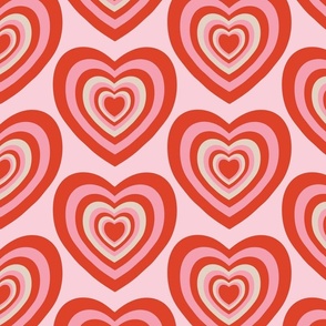 Retro heart aesthetic, concentric hearts in orange-red and pink, pastels, vintage - large