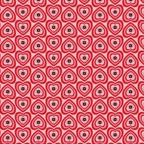 Cherry red and pink retro hearts and eyes with teardrops - crying eye in concentric hearts - pastel, lovecore, bidirectional - small