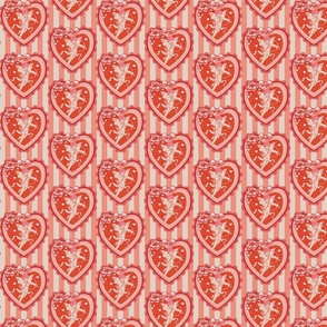 Lovecore cupid/cherub in kitsch  Valentine's hearts on vintage orange and cream stripes - orange-red, pink - small 