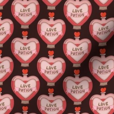 Lovecore  Love Potion - Heart-shaped bottle for love spells - Valentine's magic, on deep brown-burgundy - small