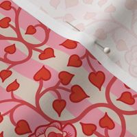 Lovecore Vines - Kitsch Valentine's hearts, floral and vintage stripes - red and pink- medium