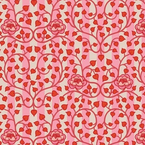 Lovecore Vines - Kitsch Valentine's hearts, floral and vintage stripes - red and pink- large