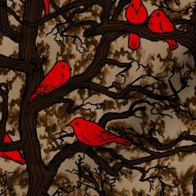 Birds in trees (Brown & Red)