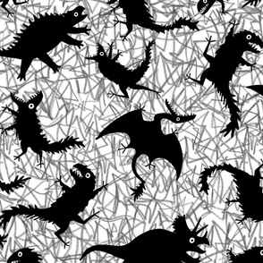 Chaos dinosaurs on grey scribble
