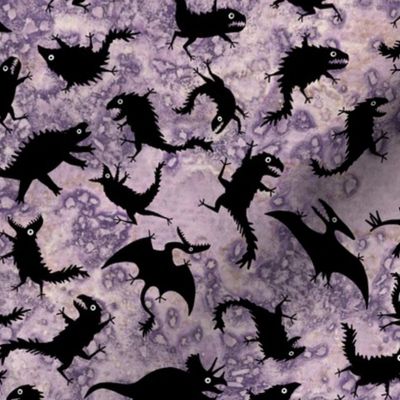 Chaos dinosaurs on mottled purple