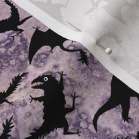 Chaos dinosaurs on mottled purple