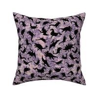 Chaos dinosaurs on mottled purple