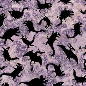 Chaos dinosaurs on mottled purple