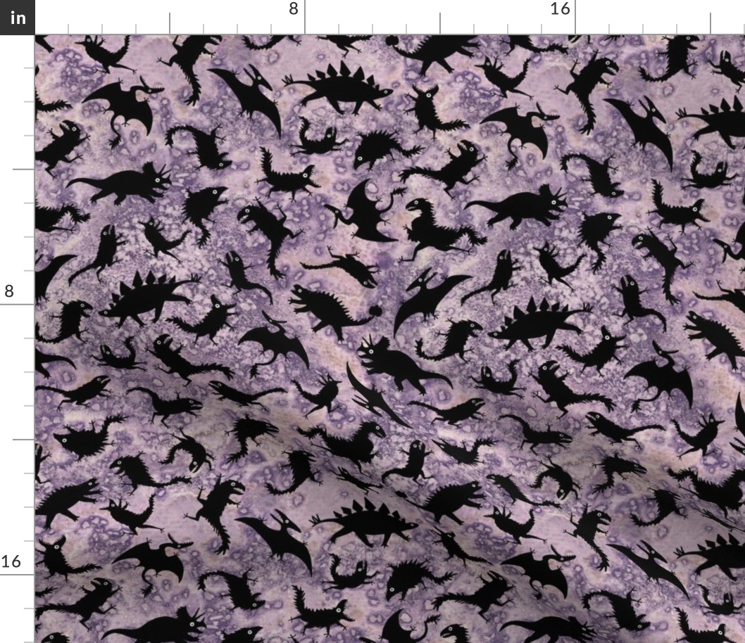 Chaos dinosaurs on mottled purple