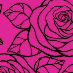Large Rose Cutout Pattern - Barbie Pink and Black