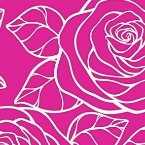 Large Rose Cutout Pattern - Barbie Pink and White