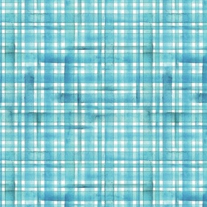 Watercolor teal blue stripes plaid on white background