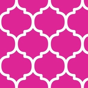 Large Moroccan Tile Pattern - Barbie Pink and White