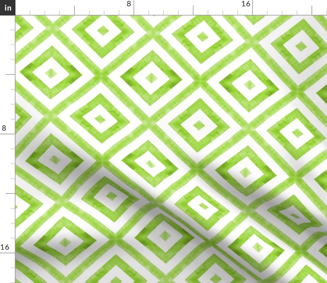 Watercolor yellow green geometric rhombus squares pattern
