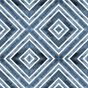 Watercolor blue navy geometric rhombus squares pattern