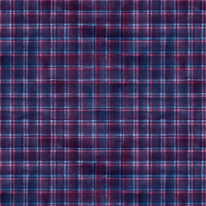 Watercolor blue navy red stripes plaid background