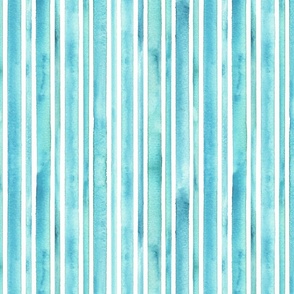 Watercolor teal turquoise stripes on white background